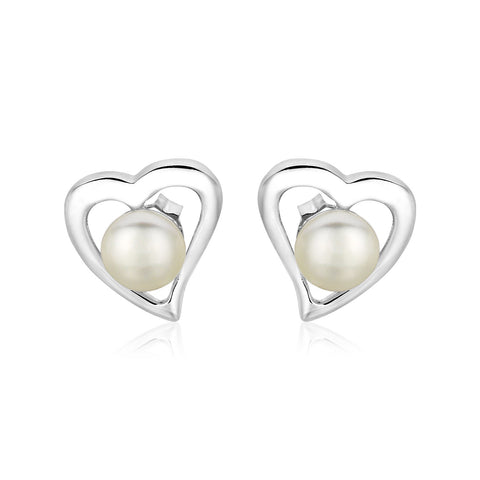 Sterling Silver Open Heart Earrings with Freshwater Pearls