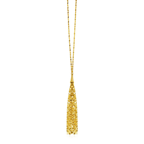 14k Yellow Gold 28 inch Lariat Style Tassel Necklace