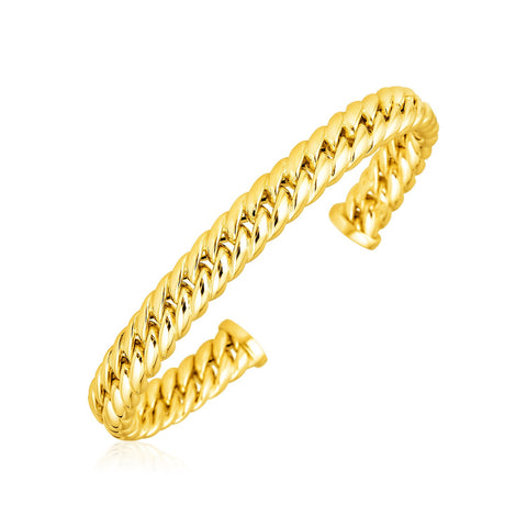 14K Yellow Gold Curb Chain Cuff Bangle