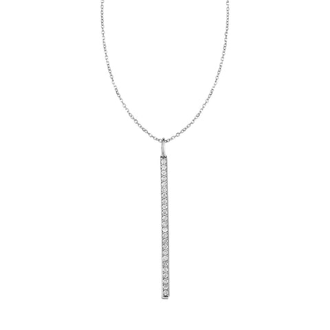 14k White Gold Bar Pendant with Diamonds