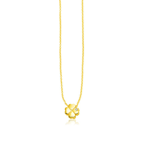 14k Yellow Gold Polished Four Leaf Clover Necklace with Diamond