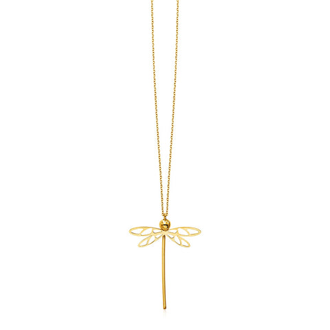 14k Yellow Gold Necklace with Dragonfly Pendant