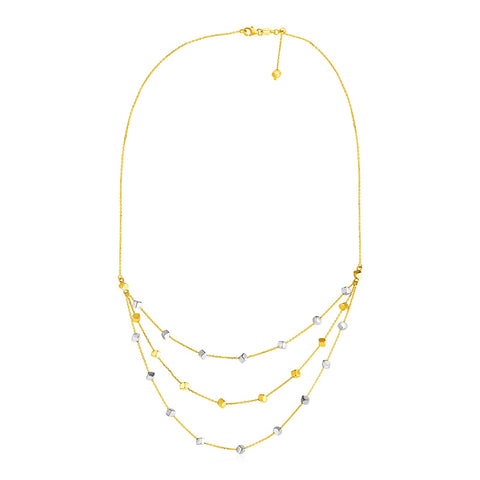 14k Tri Color Gold Three Part Necklace with Polished Cubes