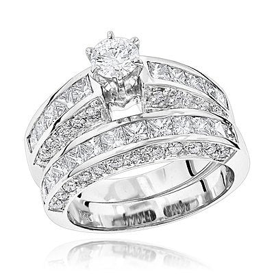 14K Gold 5.02ct Diamond Designer Engagement Ring Set
