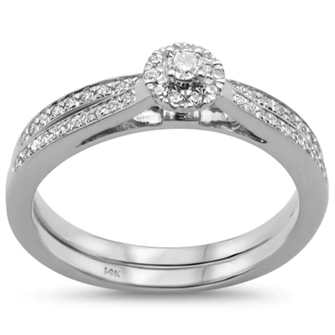 14k White Gold Promise Ring Diamond Engagement Bridal Set .27cts