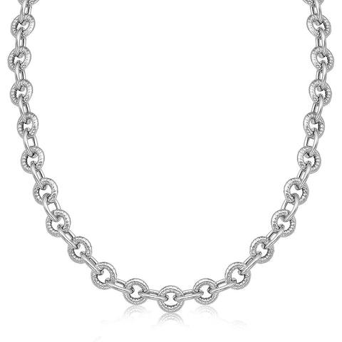 Sterling Silver Round Cable Inspired Chain Link Necklace