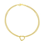 14k Yellow Gold Double Rolo Chain Anklet with an Open Heart Station