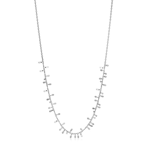 14K White Gold Necklace with Polished Leaf Motifs