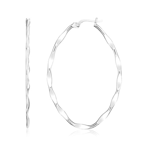 Sterling Silver Wavy Effect Oval Hoop Earrings