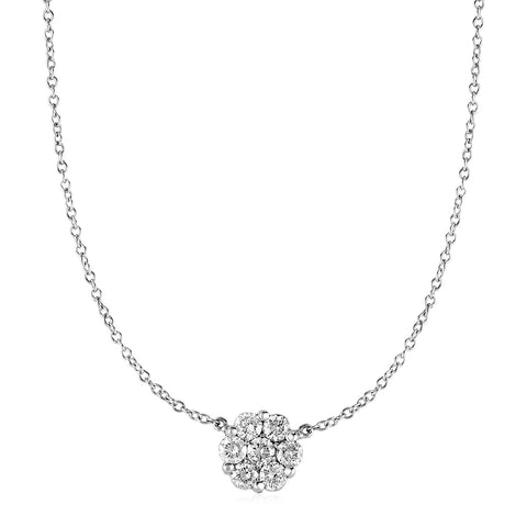 14k White Gold Necklace with Round Pendant with White Diamonds