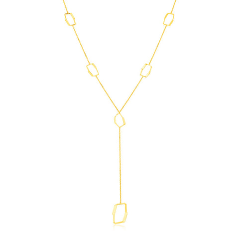 14K Yellow Gold Necklace with Abstract Honeycomb Stations
