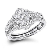 14K Gold 1.11ct Cluster Diamond Ring Set Trio