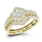 14K Gold 1.11ct Cluster Diamond Ring Set Trio