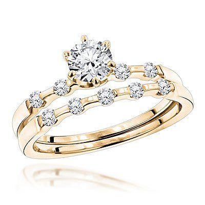 Designer 14K Gold 0.77ct Engagement Ring Set