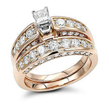 3.07ct 14K Round Princess Diamond Engagement Ring Set