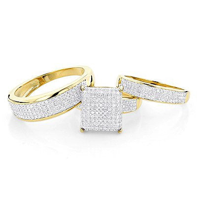 10K Gold  Diamond Wedding Ring Trio Ring Sets 1.25ct