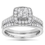 1.93ct 14K Gold Princess Cut Diamond Halo Engagement Ring Set