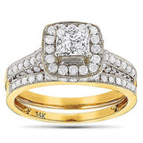 1.93ct 14K Gold Princess Cut Diamond Halo Engagement Ring Set