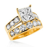 4ct 14K Gold Round and Princess Cut Large Diamond Engagement Ring Set