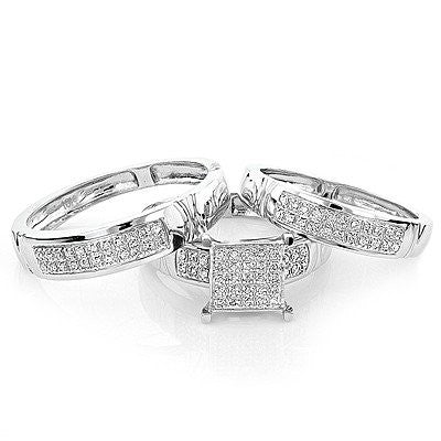 0.33ct Diamond Engagement Wedding Trio Ring Set 10K Gold