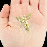 14K Solid Gold 0.70ct Yellow Diamond Angel Pendant