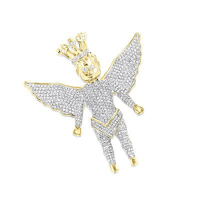 10K Gold 1.5ct Iced Out Crowned Angel Pendant with Diamonds
