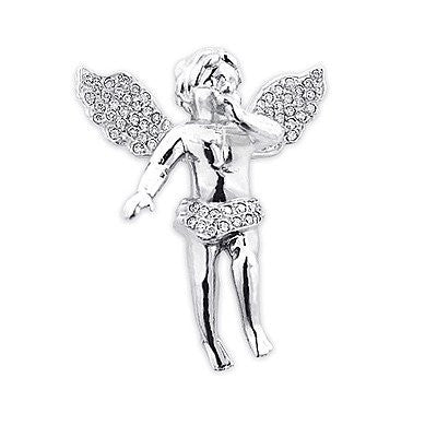 14K Gold 0.88ct Pave Diamond Angel Pendant Charm