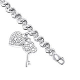 Sterling Silver 0.10ct Diamond Heart Lock Charm Bracelet