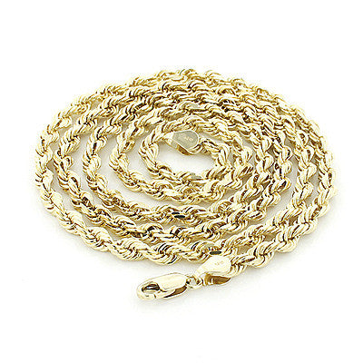 10K Hollow Yellow Gold Rope Chain 2.5 mm 22-30in