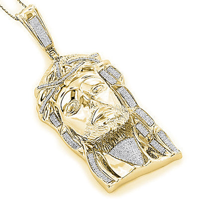 Sterling Silver Gold Plated 1.75ct Diamond Jesus Face Pendant