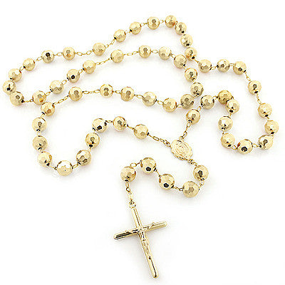 14K Yellow Gold Rosary Beads Chain Necklace 8mm 30in