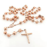 14K Solid Rose Gold Rosary Beads Necklace 8mm 30in