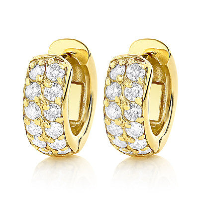 Diamond Hoop Earrings 14K Gold 1 Carat Diamond Huggie Earrings