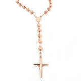 14K Solid Rose Gold Rosary Beads Necklace 8mm 30in