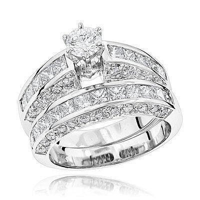14K Gold 5.02ct Diamond Designer Engagement Ring Set