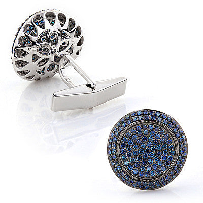 Mens & Womens Luxury Cufflinks: Custom Blue Diamond Cufflinks 14K Gold