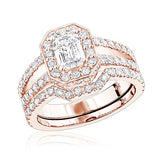 Halo Emerald Diamond Engagement Ring Wedding Band Set in 14k Gold 2.6ct