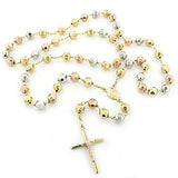14K Gold Rosary Beads Three Tone Chain Necklace 8mm 30in