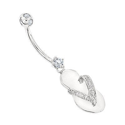 14K Pure Gold Diamond Flip Flop Belly Ring 0.33ct