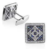 Mens Diamond and Sapphire Square Cufflinks 14K Gold