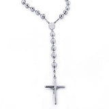 14K Solid White Gold Rosary Beads Necklace 7mm 30in Acc