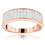 Wedding Band 14K Gold Princess Cut Diamond Invisible Set Ring 1.25ct