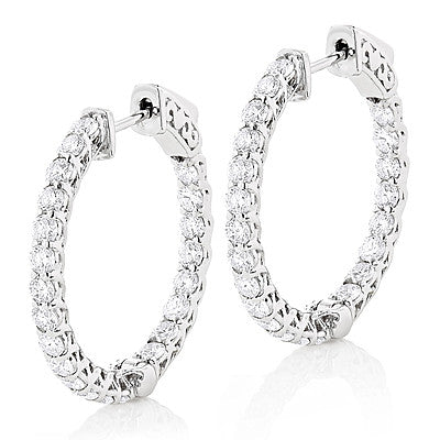 Diamond Hoops 14K Gold Inside Out Diamond Hoop Earrings for Women 2.5ct
