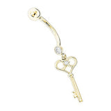 14K Dangling Key Diamond Belly Button Ring .14ct