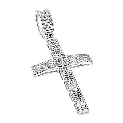 14K Gold Round Pave Diamond Cross Pendant 0.5ct