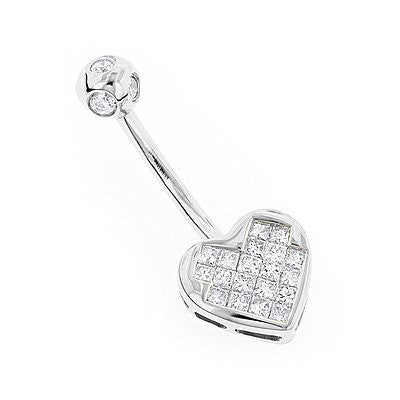 Heart Shaped 14K Gold Diamond Belly Button Ring 0.66ct