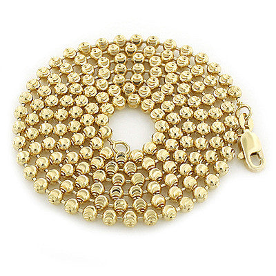 10K Yellow Gold Moon Cut Bead Chain 3mm; 22-40in