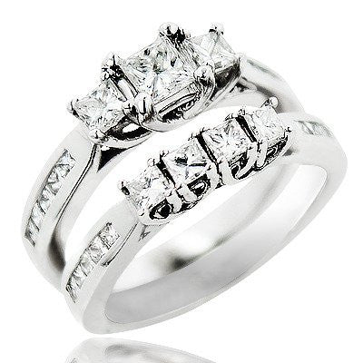 14K Gold 1.52ct Three Stone Diamond Engagement Ring Set