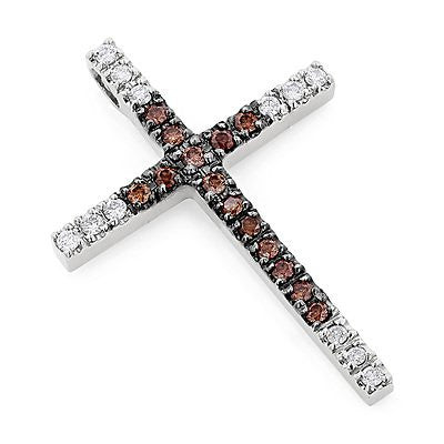 14K Gold White and Brown Diamond Cross Pendant 0.86ct