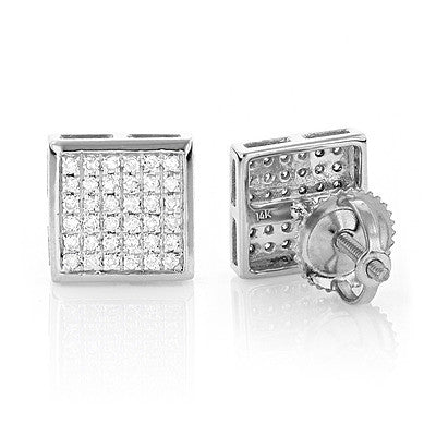 14K Gold Pave Set Round Diamond Studs Earrings 0.33ct